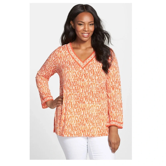 MICHAEL Michael Kors Blue and White V-Neck Blouse 3X - Picture 7 of 7